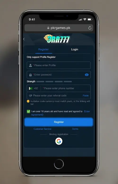 3RR777 Game Register Page