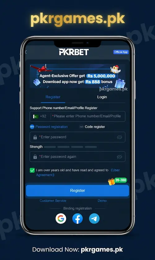PKRBET Game Register Page